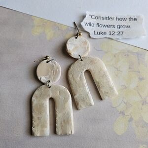 Handmade Polymer Clay Earrings covered in Resing  Tan Arch Earrings